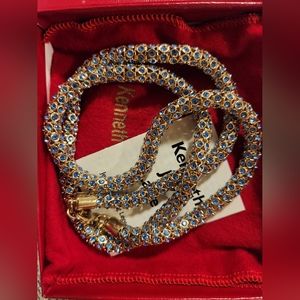 Kenneth Jay Lane Blue Gold Tone Rhinestone Snake Popcorn Chain necklace 30"